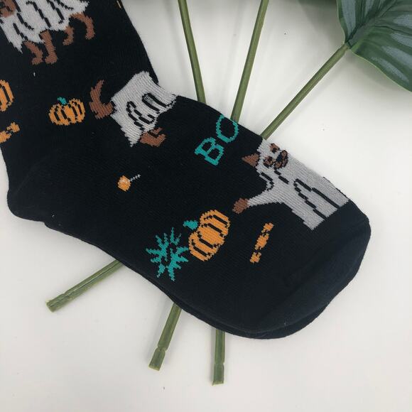 Sock It To Me Glow In The Dark Black Dog Ghost Costume Halloween Kids Crew Socks - Picture 6 of 9